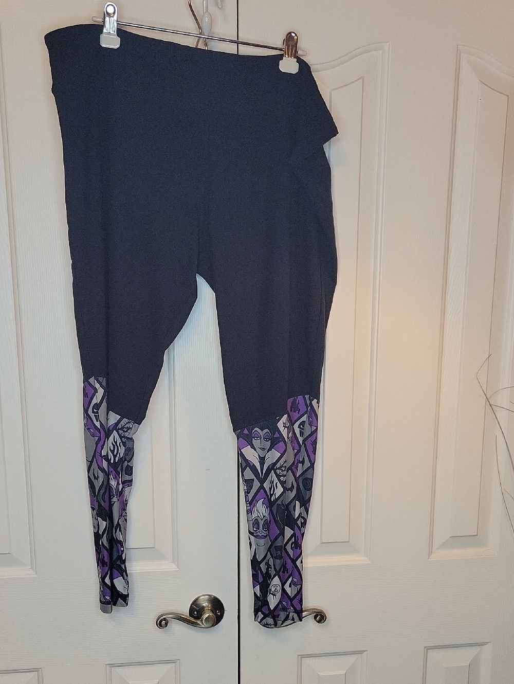 Disney Black Leggings with Purple & Gray Geometric Cuffs